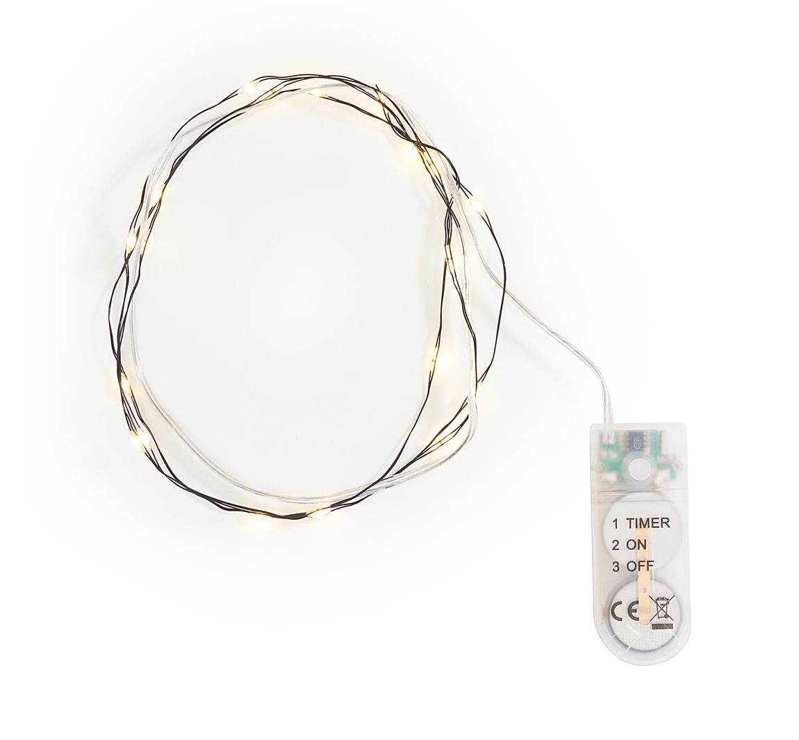 Micro LED Lichterkette, mit Timer, schwarzer Draht, 20 LEDs