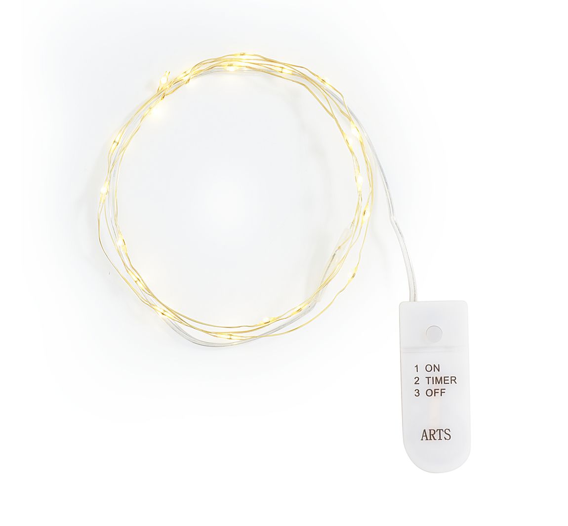 Micro-LED-Lichterkette, mit Timer, goldfarbener Draht, 20 LEDs