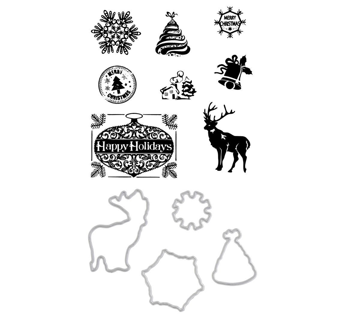 Stanzformen- und Stempel-Set „Happy Holidays“