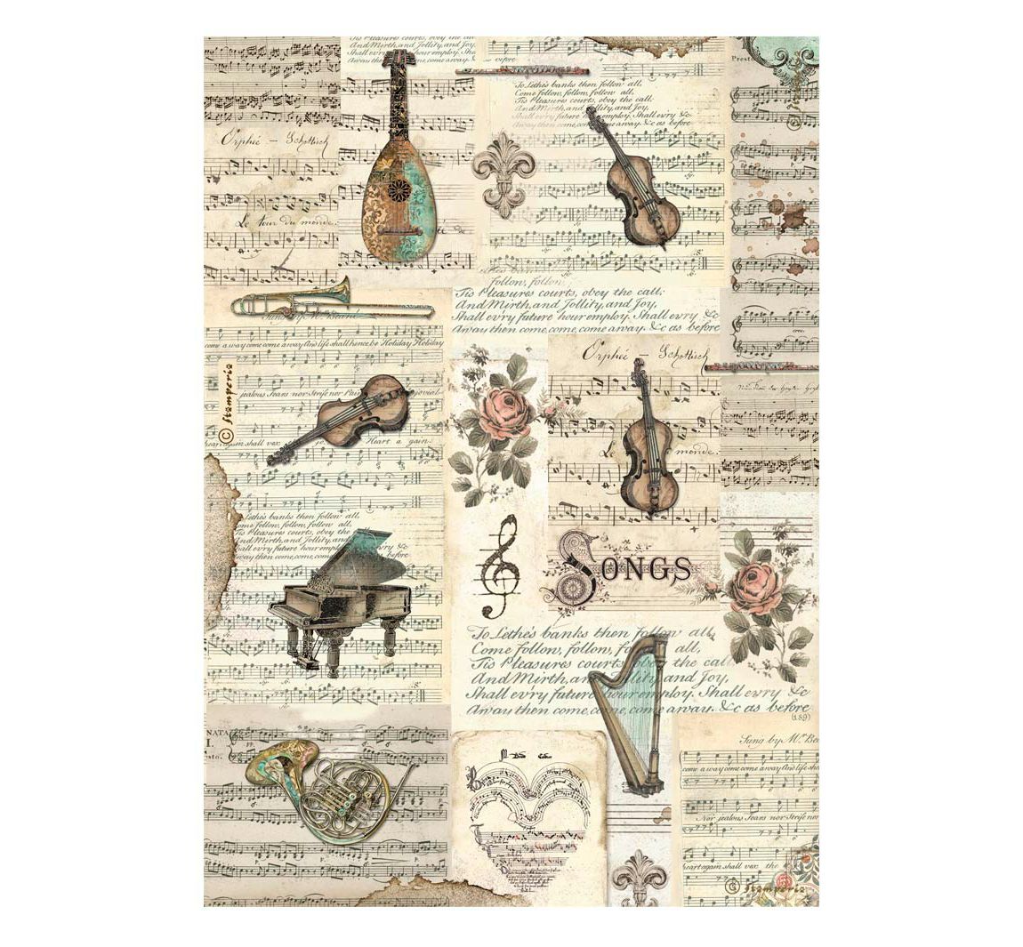 Motiv-Strohseide 'Music - Instruments'