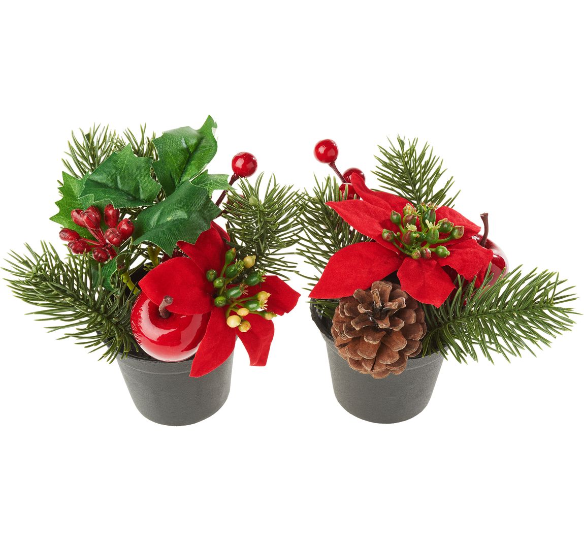 Weihnachtsarrangement mit Tanne im Topf, 2 Stück