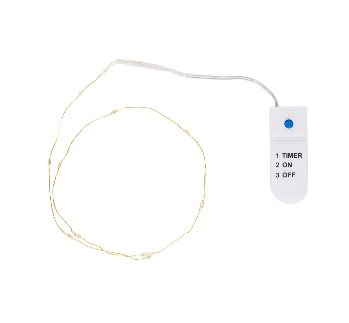 VBS Micro-LED-Lichterkette, goldfarbener Draht, mit Timer 6/18 Std., 10 LEDs