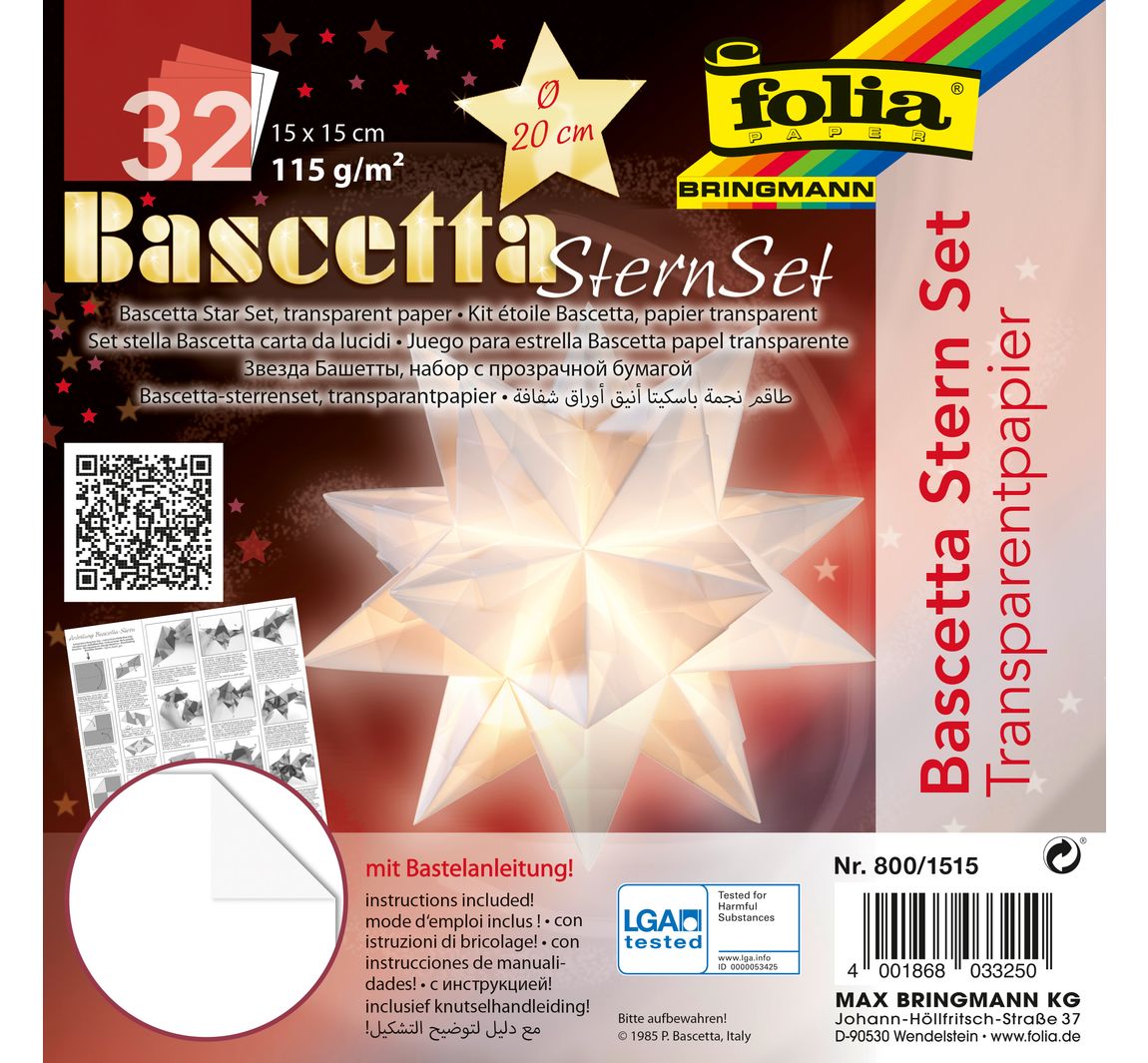 Bascetta-Stern Set 'Transparentpapier', Weiß - Ø 20 cm