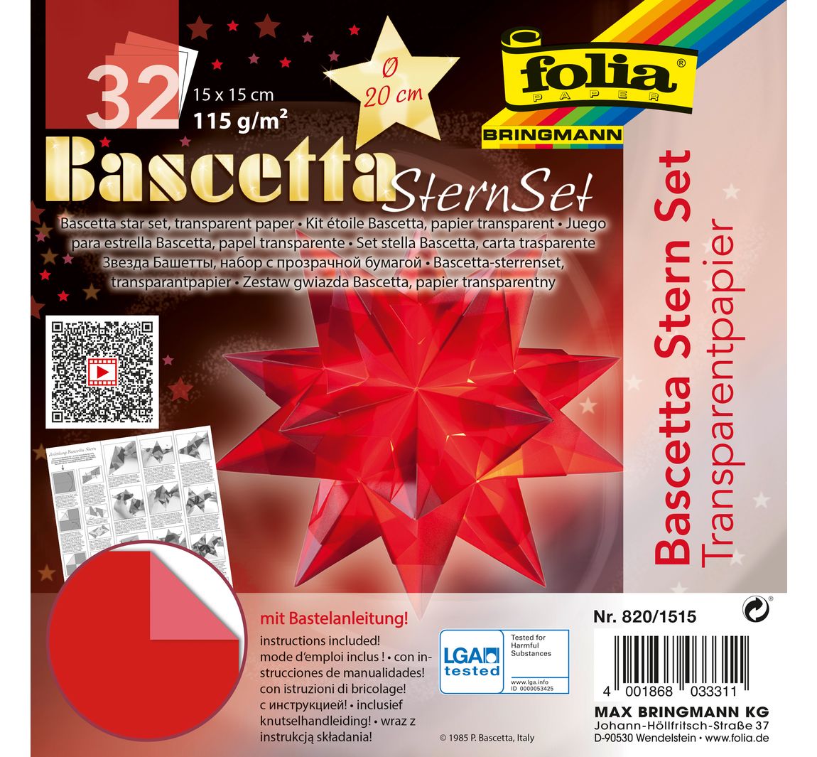 Bascetta-Stern Set 'Transparentpapier', Rot - Ø 20 cm