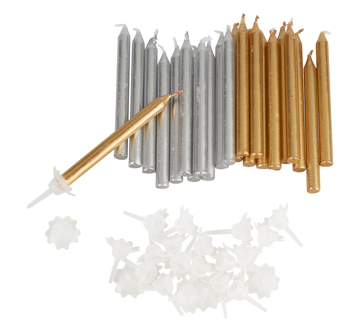 Geburtstagskerzen mit Halter - Gold & Silber