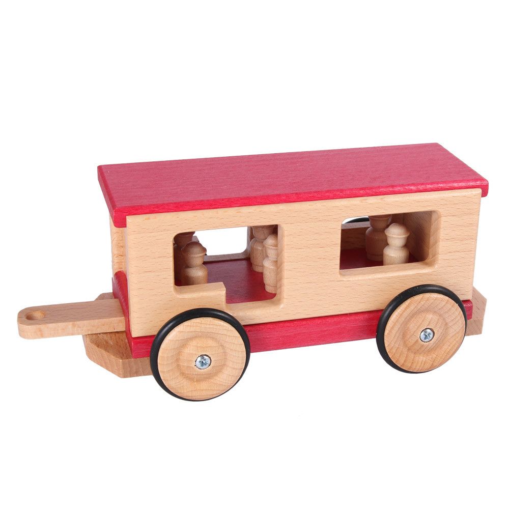 Beck Holz Eisenbahn Personenwagen mit 8 Holzfiguren