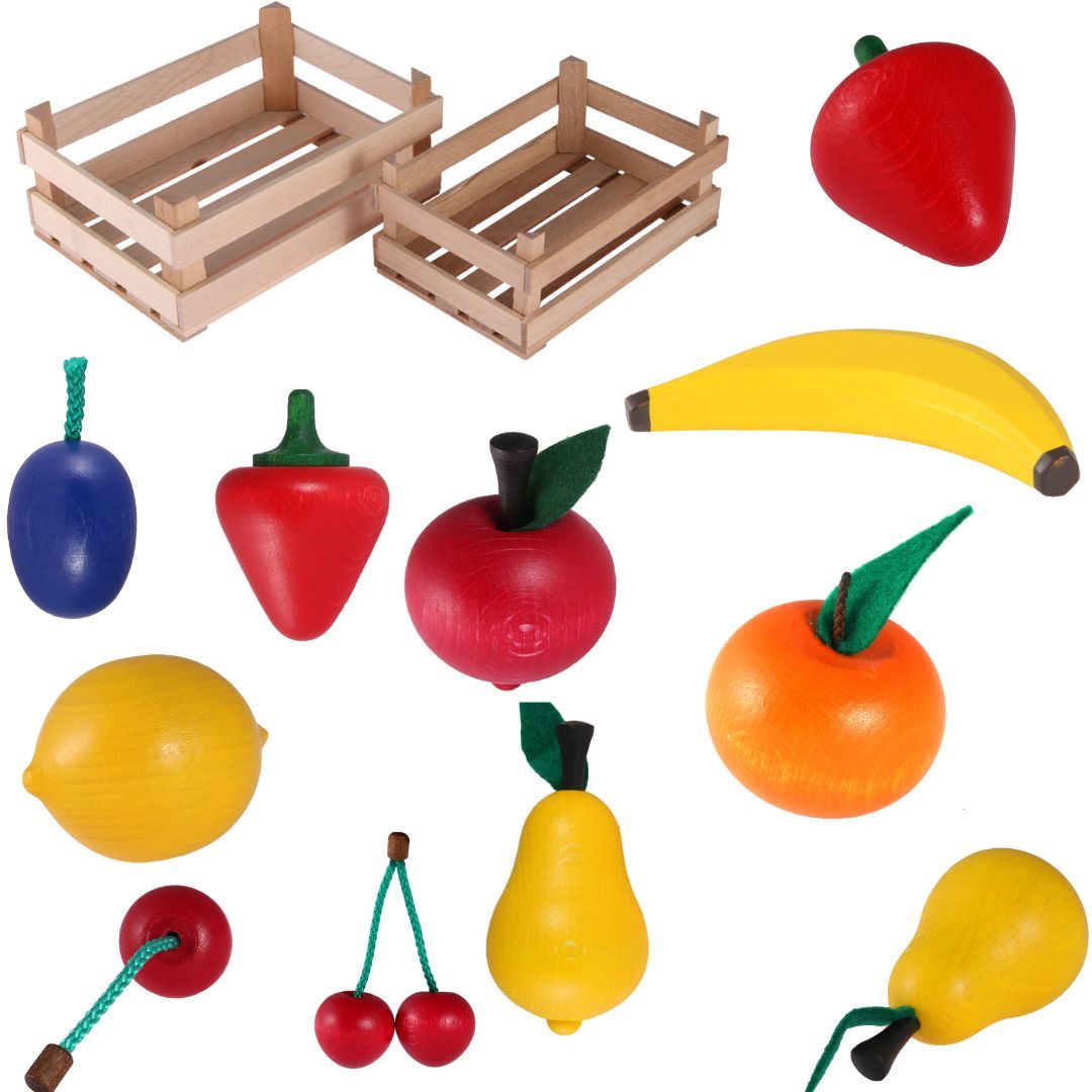 Set Holzobst mit Obststeigen, 29 teilig Beck Holzspielzeug.
