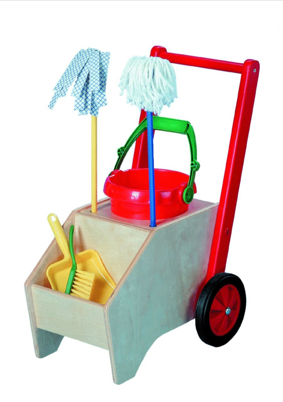Holz Kinderputzwagen mit Zubehör, Bätz Holzspielwaren.