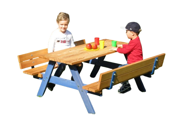 Holz Kinderpicknick Sitzgruppe mit Rückenlehnen Sitzhöhe 28