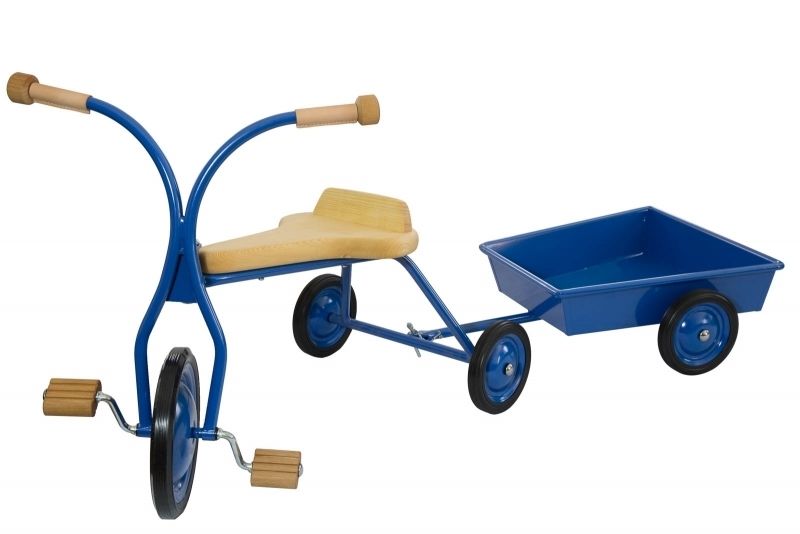 Kinderdreirad Metall mit Anhänger, 32 cm Sitzhöhe, Holzsitz natur, Lautenbach