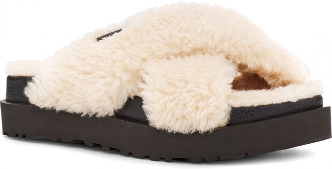 UGG FUZZ SUGAR CROSS SLIDE Hausschuh 2022 natural/black - 37