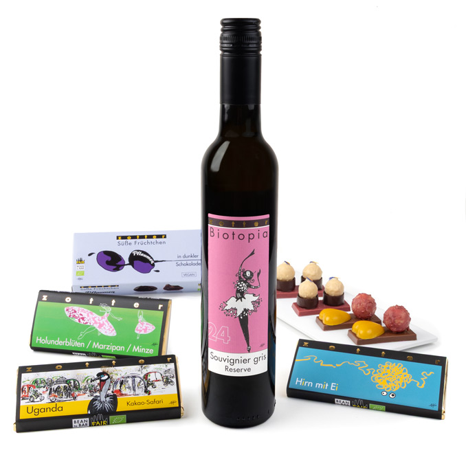 Schoko-Neuheiten 2025 + Wein - Set alkoholhaltig