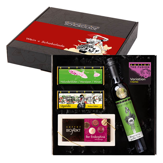 Wein + Schokolade Motto-Box