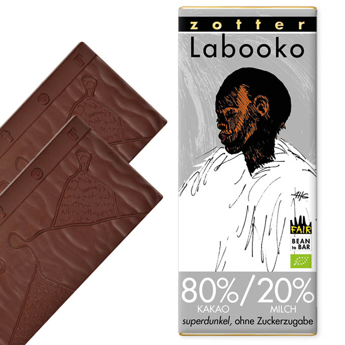 80%/20% Kakao-Milch-Tafel, superdunkel, ohne Zuckerzugabe
