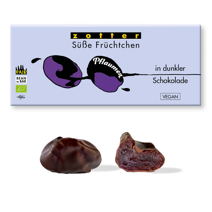 Pflaumen in dunkler Schokolade